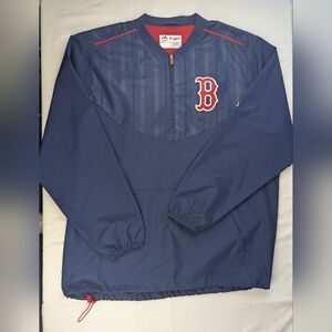 Majestic Boston Red Sox 1/4 Zip Warm Up Jacket, Navy And Red